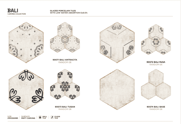 HEXAGON Tiles 215x250 MM for Floors and Walls – Bali - Image 2