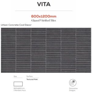 Urban Concrete Coal Decor 600x1200mm Tiles