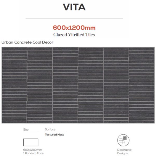 Urban Concrete Coal Decor 600x1200mm Tiles