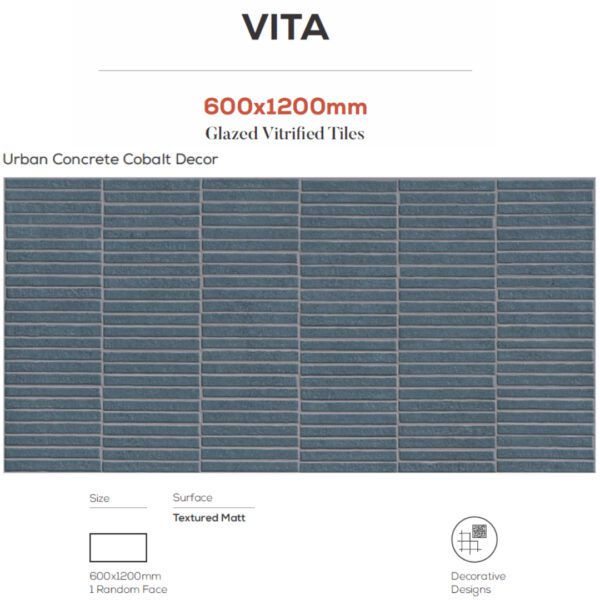 Urban Concrete Cobalt Decor 600x1200mm Tiles