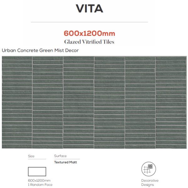 Urban Concrete Green Mist Decor 600x1200mm Tiles