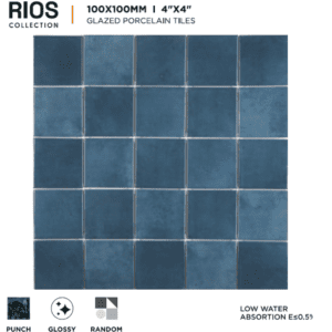 100x100mm Alpine Blue Swimming Pool Tiles | Rios Collection