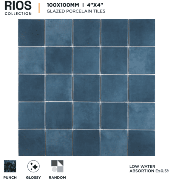 100x100mm Alpine Blue Swimming Pool Tiles | Rios Collection